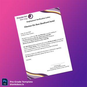 Blank Clacton-On-Sea Seafront Hotel Employment Verification Letter in Word and PDF formats Document Preview - BlankDocs