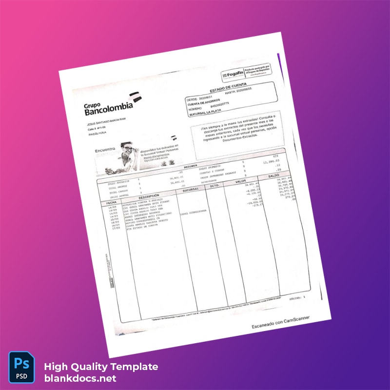 Colombia Alcanos De Colombia S A E S P Editable Utility Bill Template in Word and PDF formats page 2