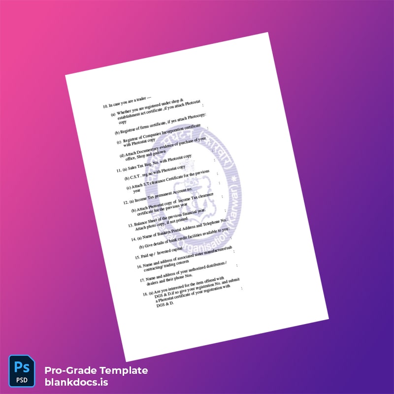 Blank Controller of Procurement Vendor Registration Form Template in Word and PDF formats page 2 Document Preview - BlankDocs