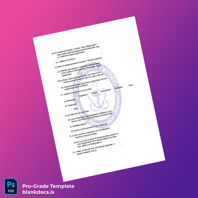 Blank Controller of Procurement Vendor Registration Form Template in Word and PDF formats page 3 Document Preview - BlankDocs