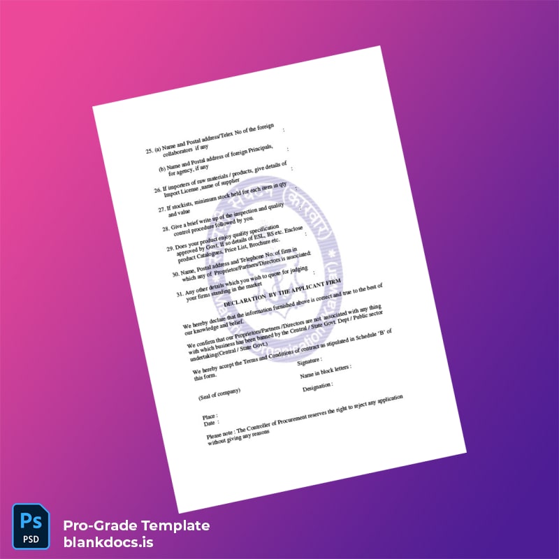 Blank Controller of Procurement Vendor Registration Form Template in Word and PDF formats page 4 Document Preview - BlankDocs