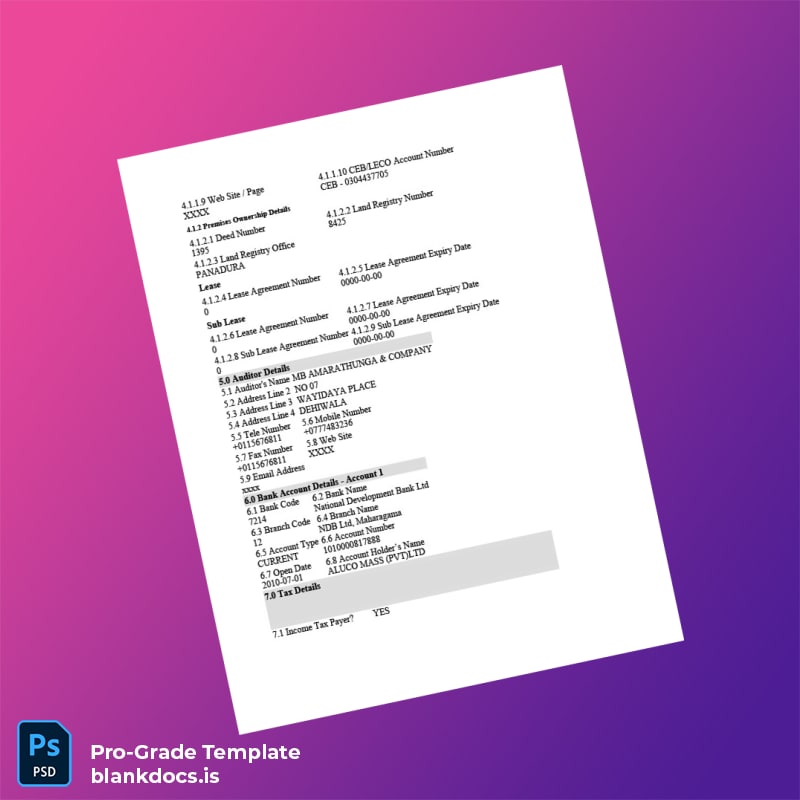 Blank Country Document Type Title Business Business Registration Certificate Template in Word and PDF formats page 2 Document Preview - BlankDocs