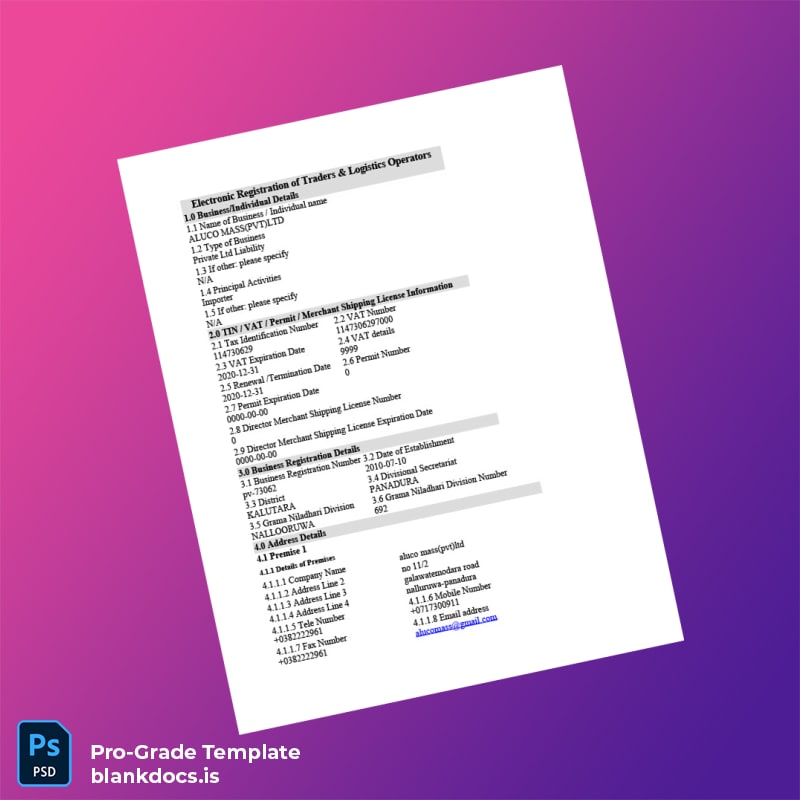 Blank Country Document Type Title Business Business Registration Certificate Template (Word/PDF) Document Preview - BlankDocs