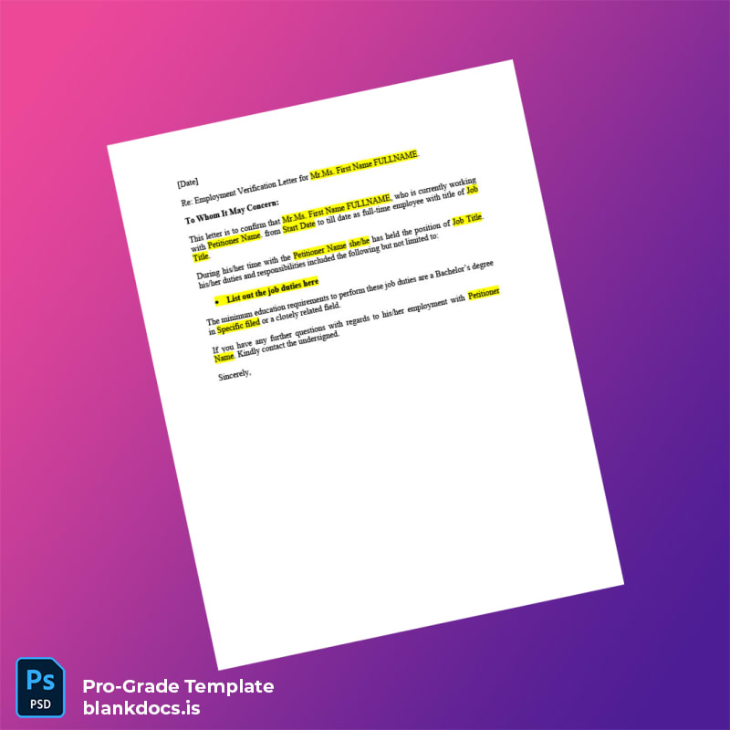 Blank Current Employer Employment Verification Letter Template (Word/PDF) Document Preview - BlankDocs
