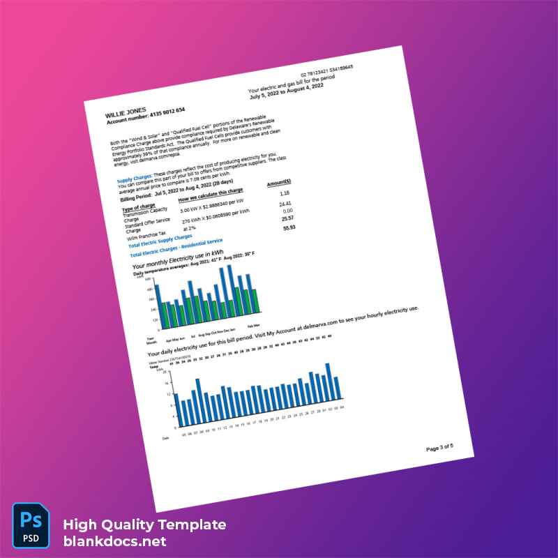 Delaware Power Company Editable Utility Bill Template in Word and PDF formats page 3
