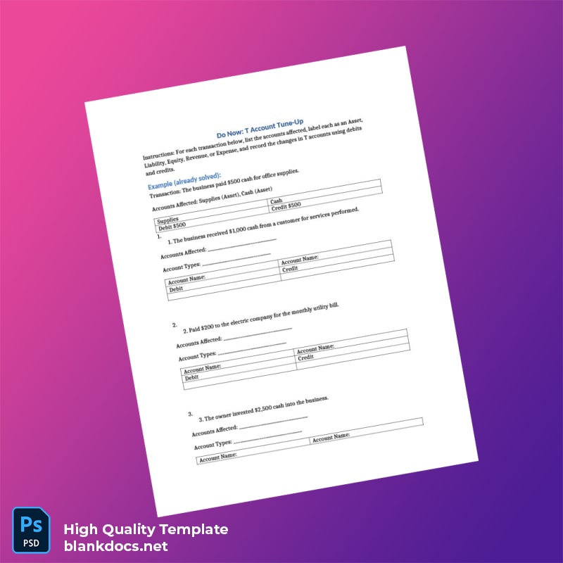 Editable Accounting Exercise Template in Word and PDF formats