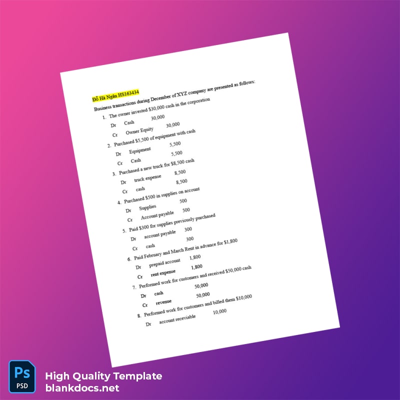 Editable Business Journal Entries Guide Template in Word and PDF formats