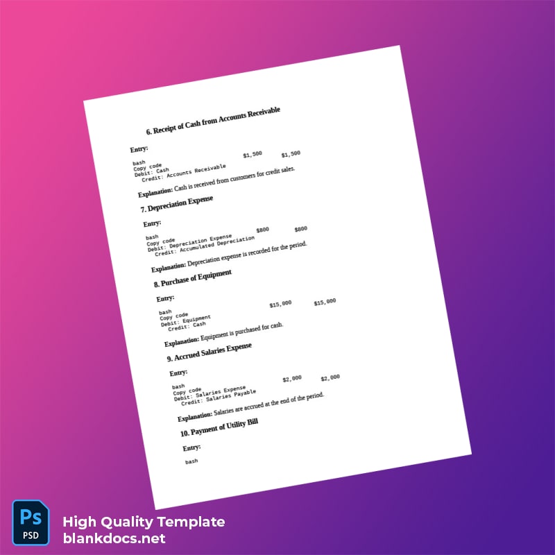 Editable Journal Entries Template in Word and PDF formats