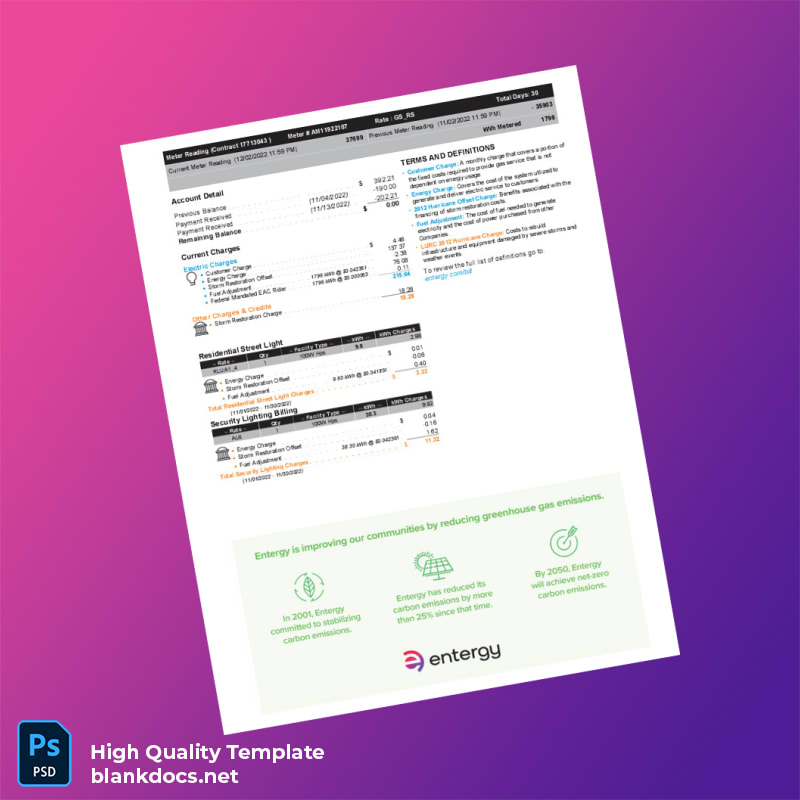 Editable Utility Bill Template in Word and PDF formats page 2