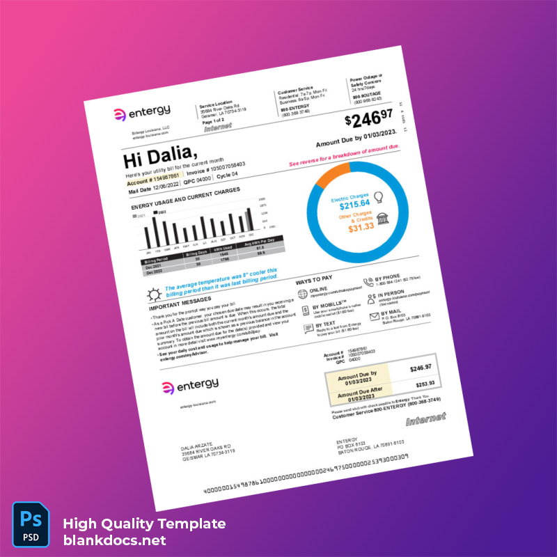 Editable Utility Bill Template in Word and PDF formats