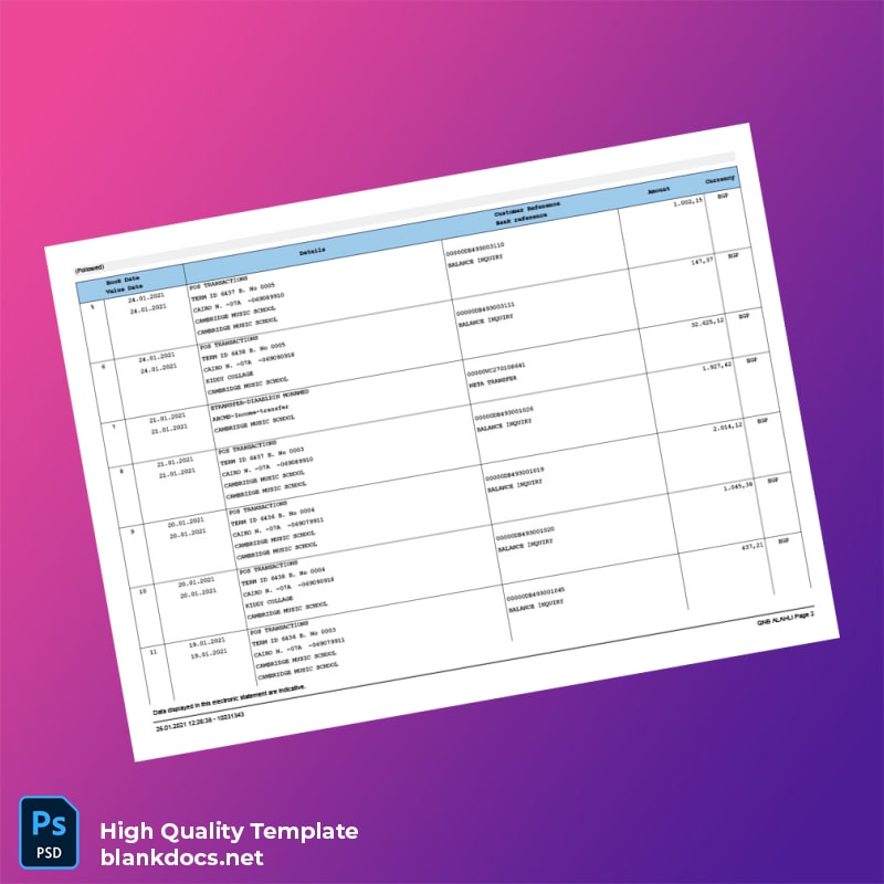 Egypt QNB Bank Statement Template in Word and PDF formats page 2