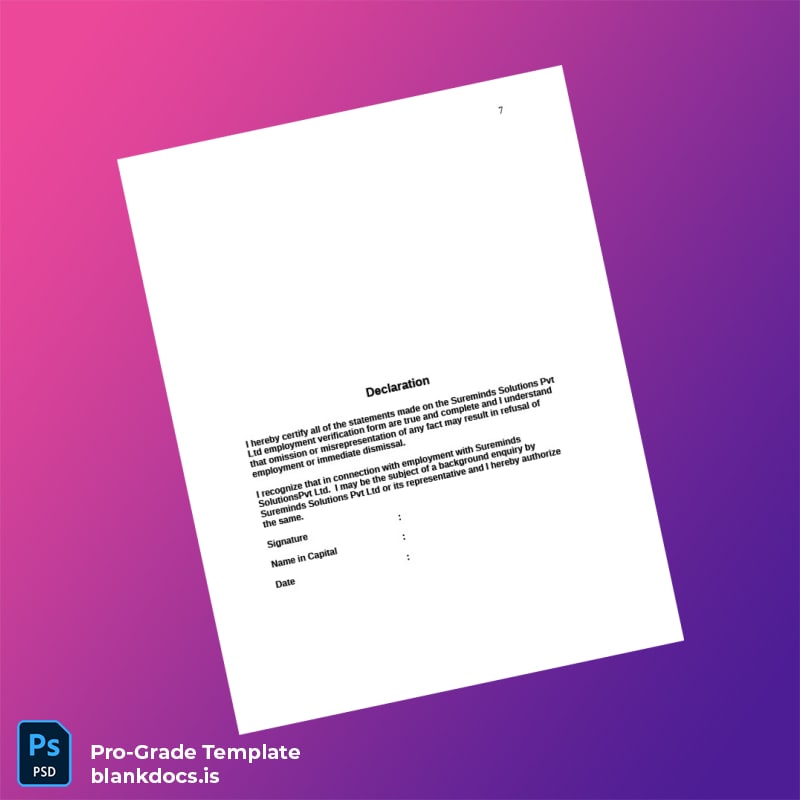 Blank Employee Verification Form Template in Word and PDF formats page 7 Document Preview - BlankDocs