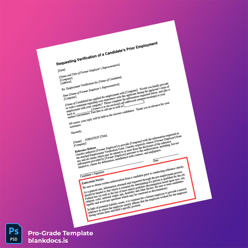 Blank Employment Verification Request Letter Template (Word/PDF) Document Preview - BlankDocs