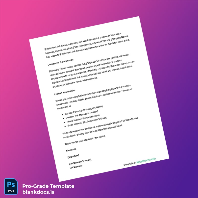 Blank Employment Verification for Visa Letter Template in Word and PDF formats page 2 Document Preview - BlankDocs
