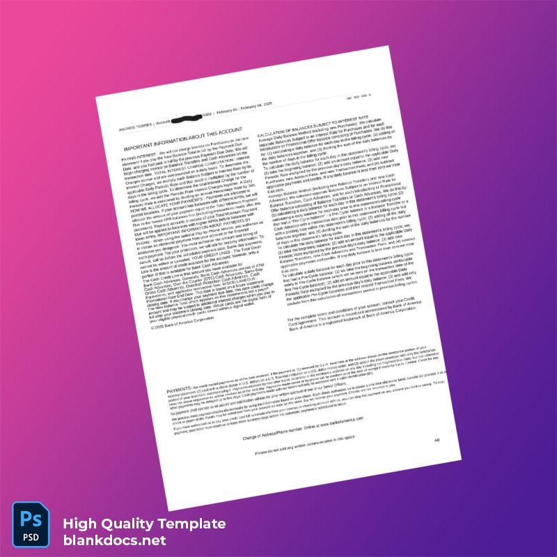 Empty Bank Statement Template in Word and PDF formats page 2