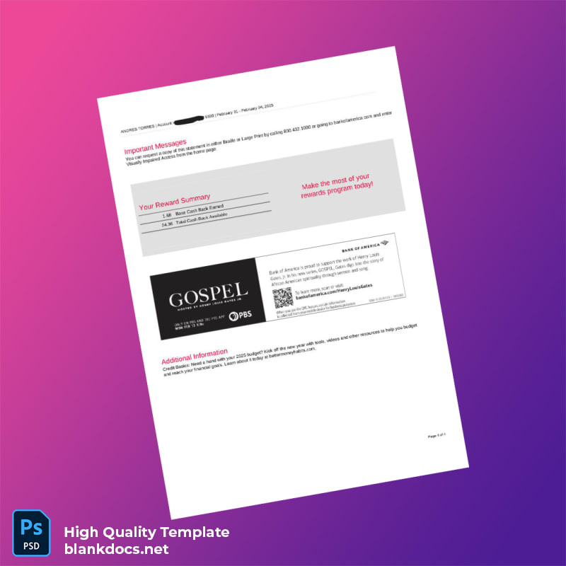 Empty Bank Statement Template in Word and PDF formats page 4