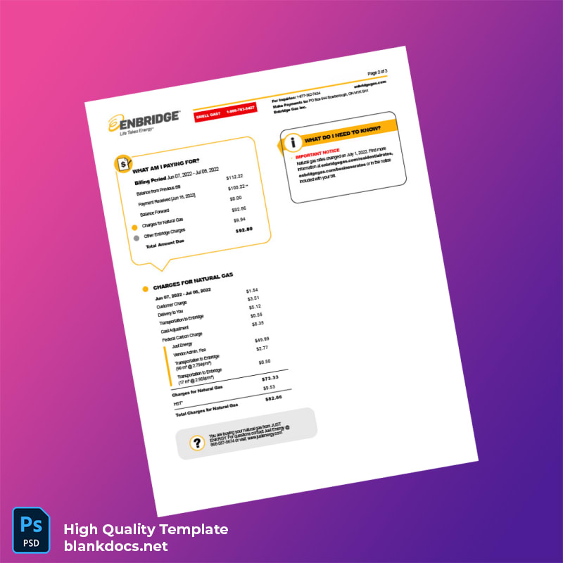 Enbridge Gas Inc Editable Electricity Bill Template in Word and PDF formats page 2