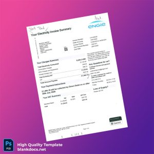 England ENGIE Power Limited Editable Utility Bill Template in Word and PDF formats