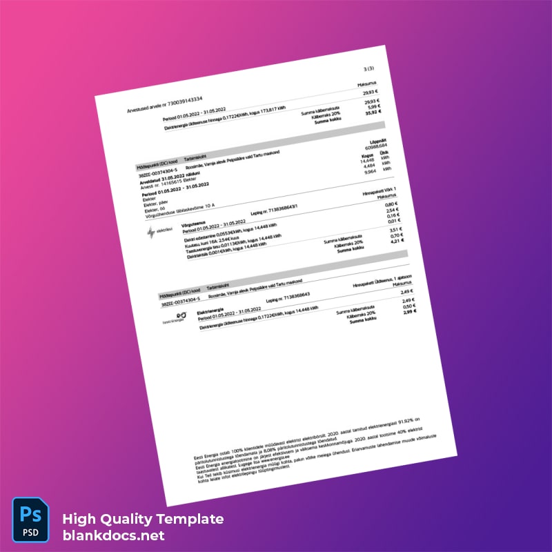 Estonia Eesti Energia Editable Utility Bill Template in Word and PDF formats page 4
