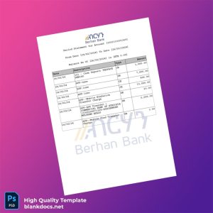 Ethiopia Berhan Bank Statement Template in Word and PDF formats