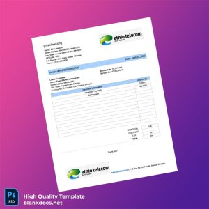 Ethiopia Ethio Telecom Editable Utility Bill Template in Word and PDF formats