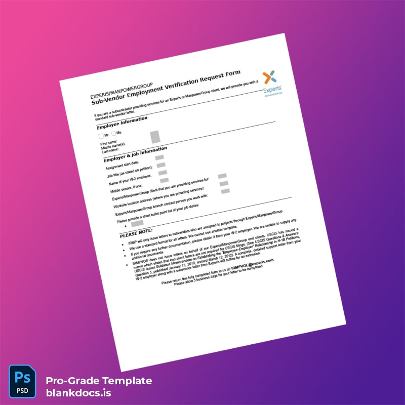 Blank Experis ManpowerGroup Employment Verification Letter Template (Word/PDF) Document Preview - BlankDocs