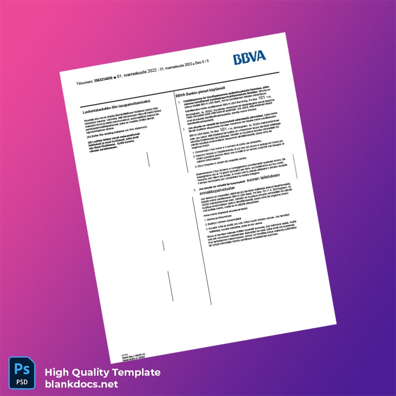 Finland BBVA Bank Statement Template in Word and PDF formats page 5