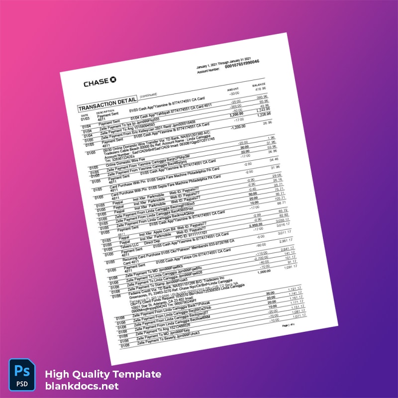 France Chase Bank Statement Template in Word and PDF formats page 2