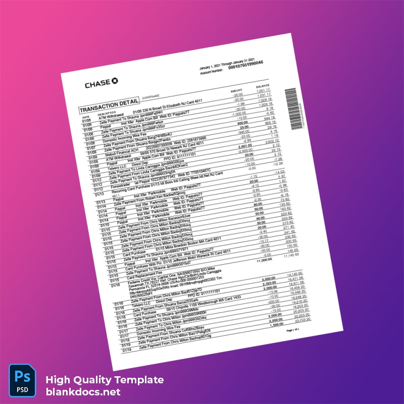 France Chase Bank Statement Template in Word and PDF formats page 3