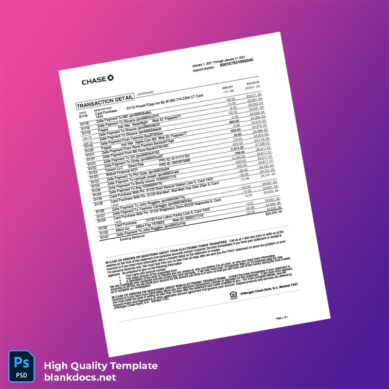 France Chase Bank Statement Template in Word and PDF formats page 4