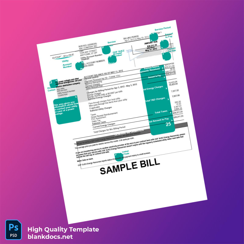 GDF SUEZ Energy Resources Editable Utility Bill Template in Word and PDF formats page 3