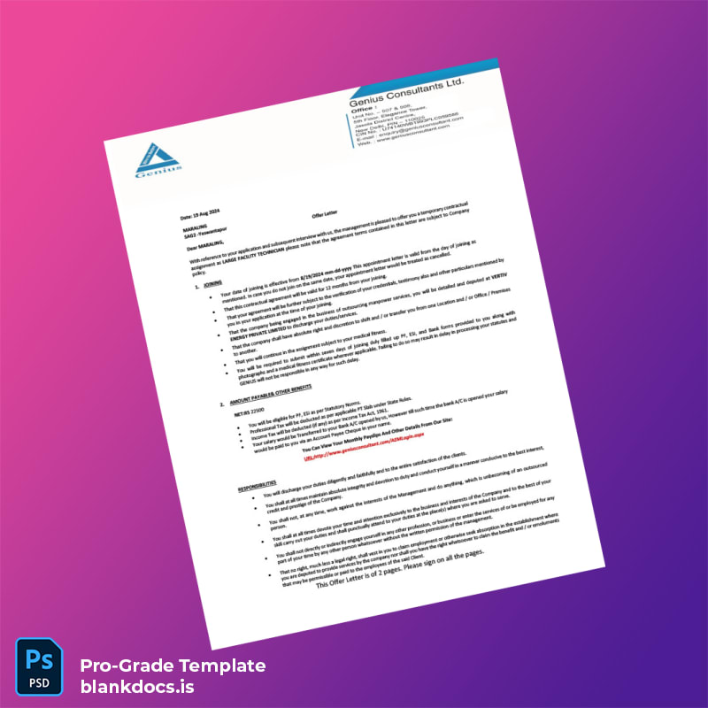 Blank Genius Consultants Ltd Employment Verification Letter Template (Word/PDF) Document Preview - BlankDocs