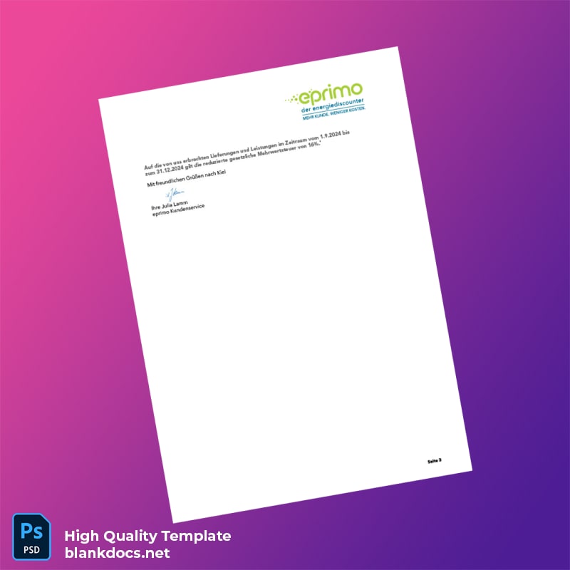 Germany Eprimo GmbH Editable Utility Bill Template in Word and PDF formats page 2