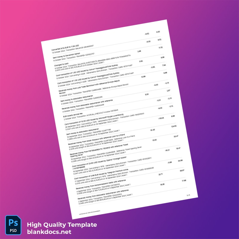 Germany Prank Bank Statement Template in Word and PDF formats page 2