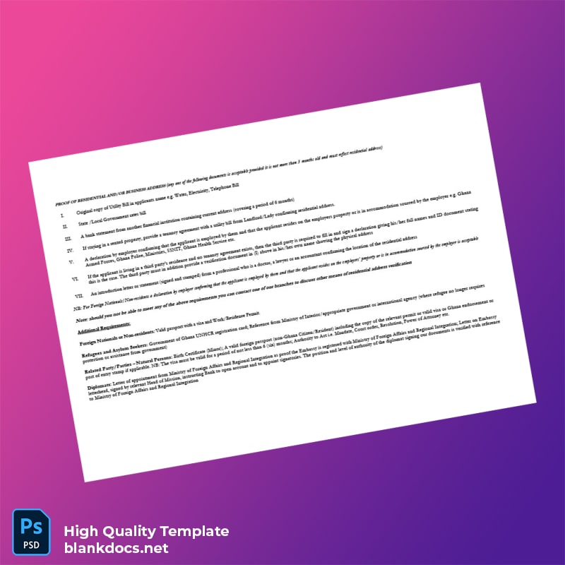 Ghana First National Bank Ghana Editable KYC Requirements Template in Word and PDF formats page 2