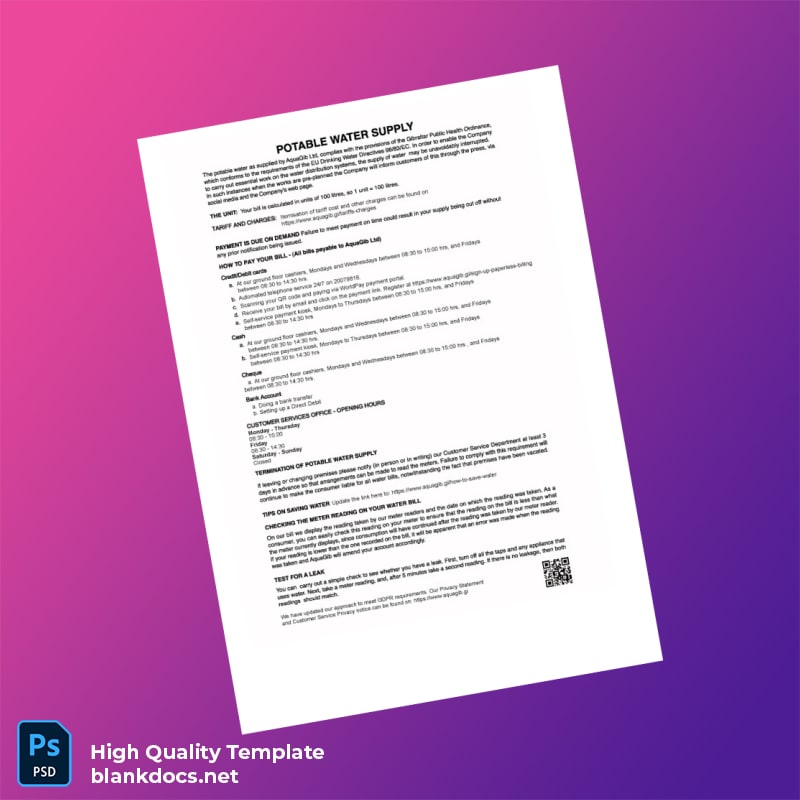 HMGoG Water Authority Editable Sales Bill Template in Word and PDF formats page 2