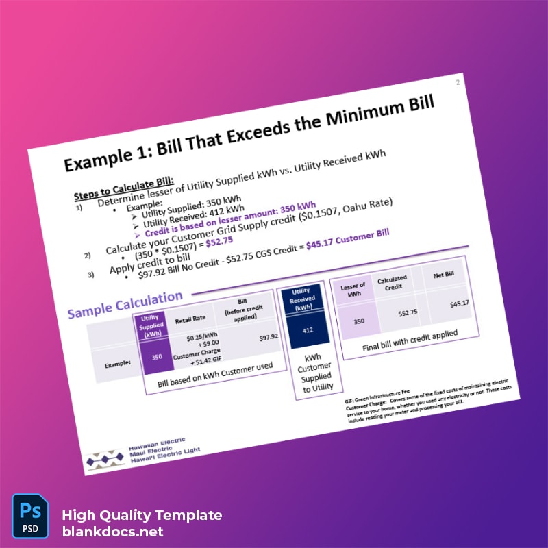 Hawaiian Electric Editable Utility Bill Template in Word and PDF formats page 2