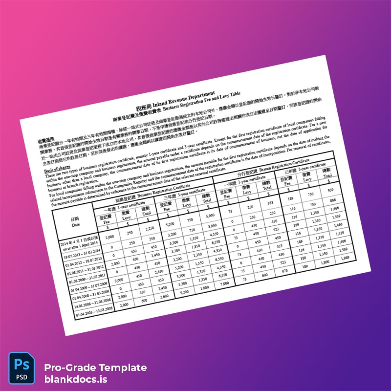 Blank Hong Kong Companies Registry Business Registration Certificate Template (Word/PDF) Document Preview - BlankDocs