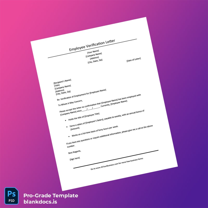 Blank Income Verification Letter Template (Word/PDF) Document Preview - BlankDocs