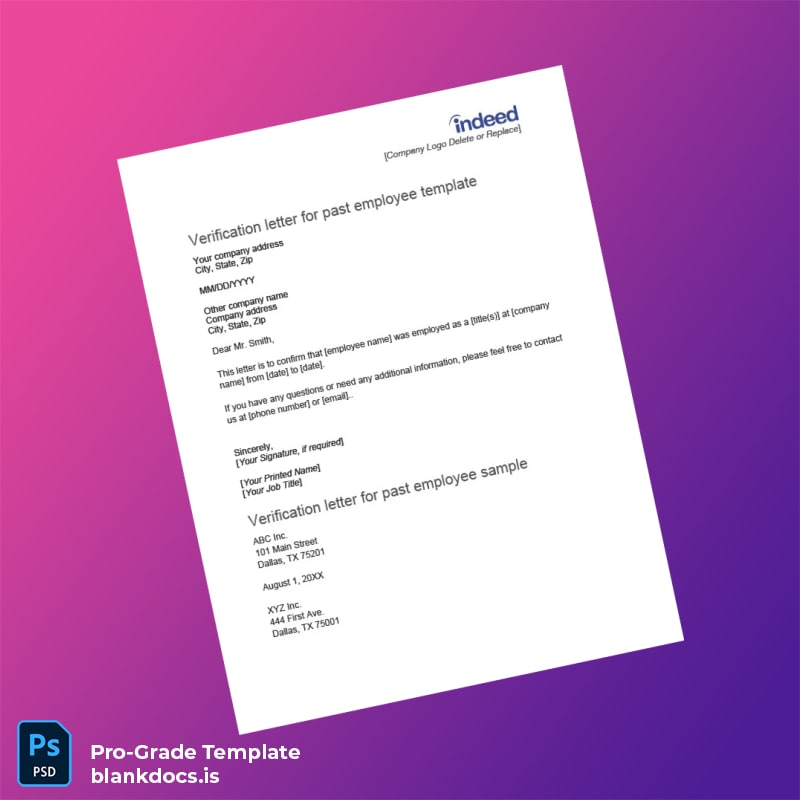 Blank Indeed Employment Verification Letter Template in Word and PDF formats page 3 Document Preview - BlankDocs