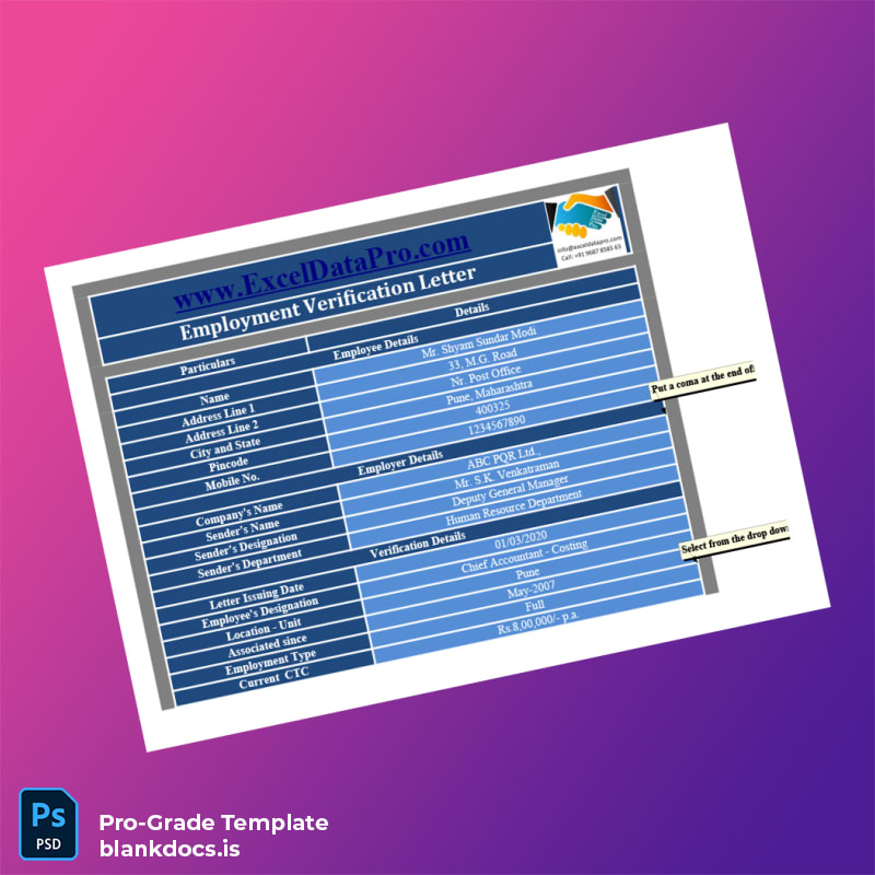 Blank India ABC PQR Ltd Employment Verification Letter Template (Word/PDF) Document Preview - BlankDocs