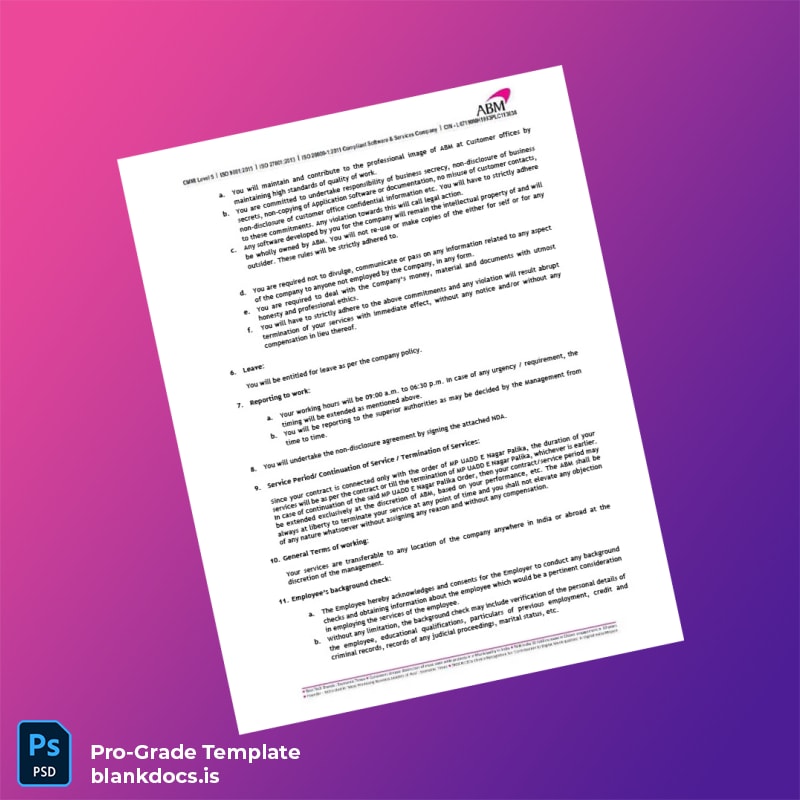 Blank India ABM Knowledgeware Ltd Employment Verification Letter Template in Word and PDF formats page 2 Document Preview - BlankDocs