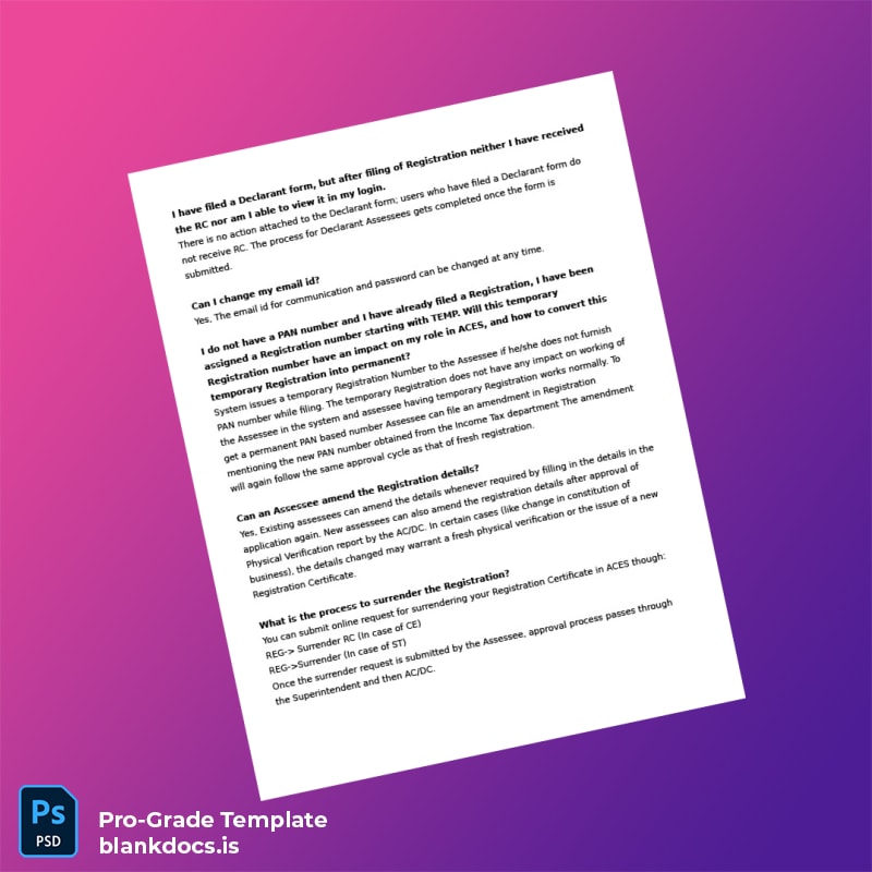 Blank India ACES Registration Certificate Template in Word and PDF formats page 7 Document Preview - BlankDocs