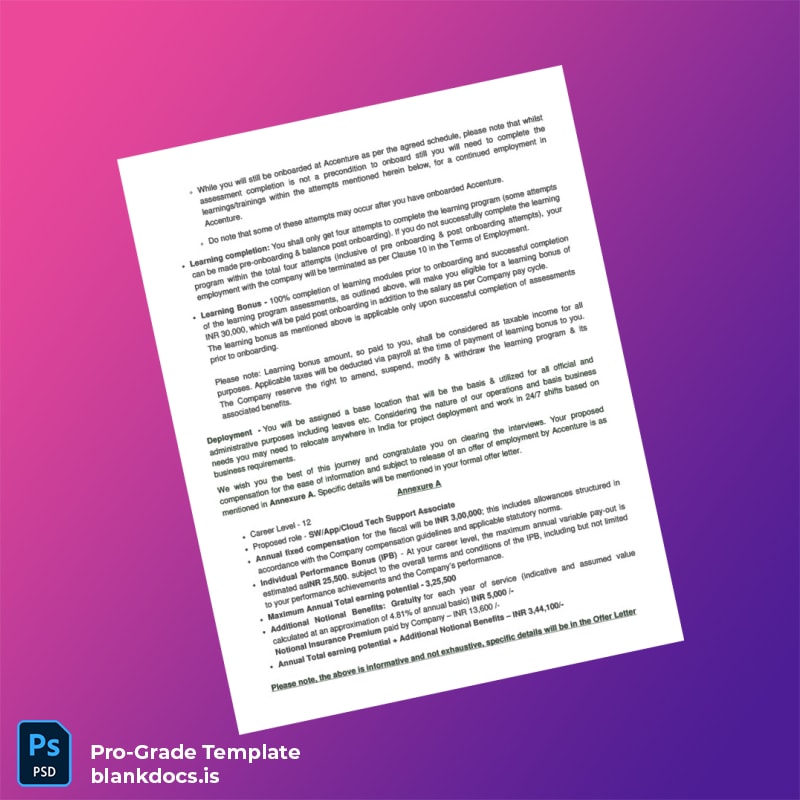 Blank India Accenture Employment Verification Letter Template in Word and PDF formats page 2 Document Preview - BlankDocs