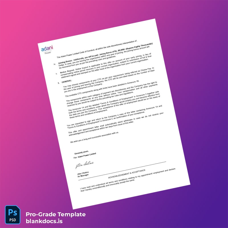 Blank India Adani Employment Verification Letter Template in Word and PDF formats page 2 Document Preview - BlankDocs