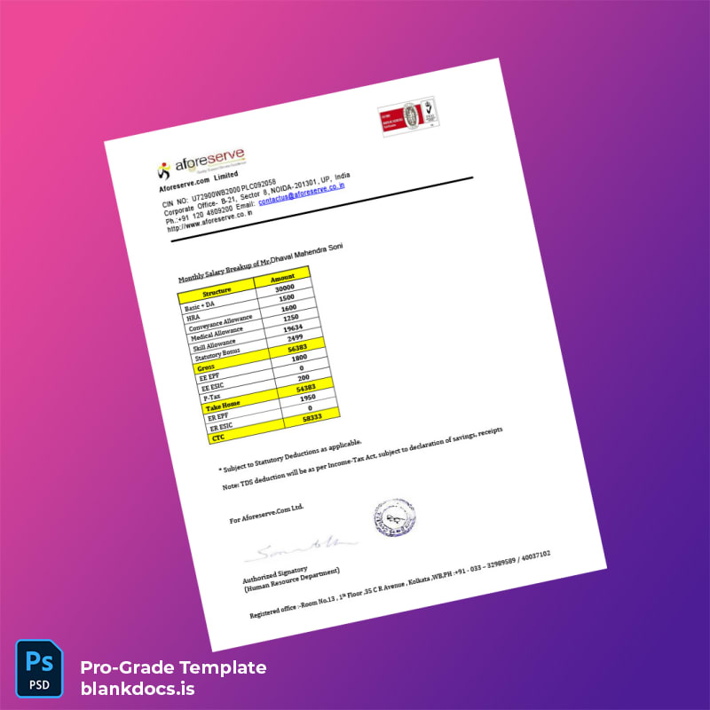 Blank India Aforeserve com Limited Employment Verification Letter Template in Word and PDF formats page 2 Document Preview - BlankDocs