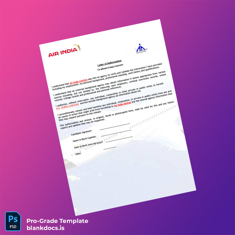 Blank India Air India Employment Verification Letter Template in Word and PDF formats page 4 Document Preview - BlankDocs