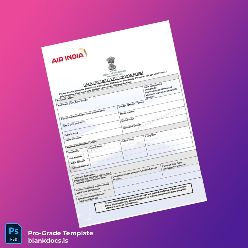 Blank India Air India Employment Verification Letter Template (Word/PDF) Document Preview - BlankDocs