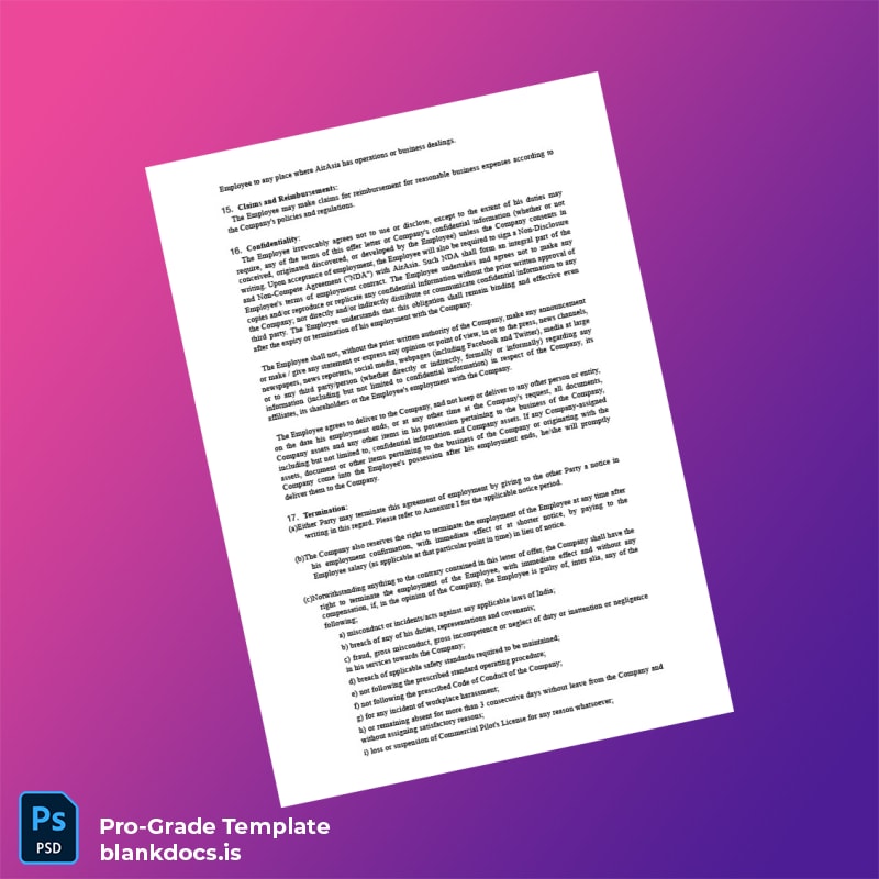 Blank India AirAsia Employment Verification Letter Template in Word and PDF formats page 4 Document Preview - BlankDocs