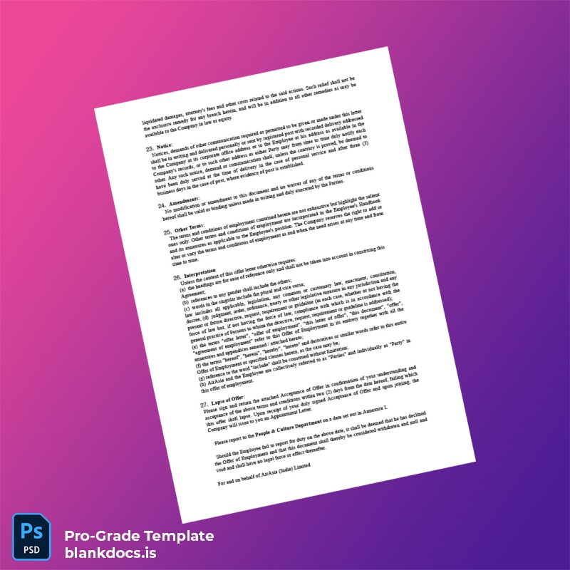 Blank India AirAsia Employment Verification Letter Template in Word and PDF formats page 6 Document Preview - BlankDocs